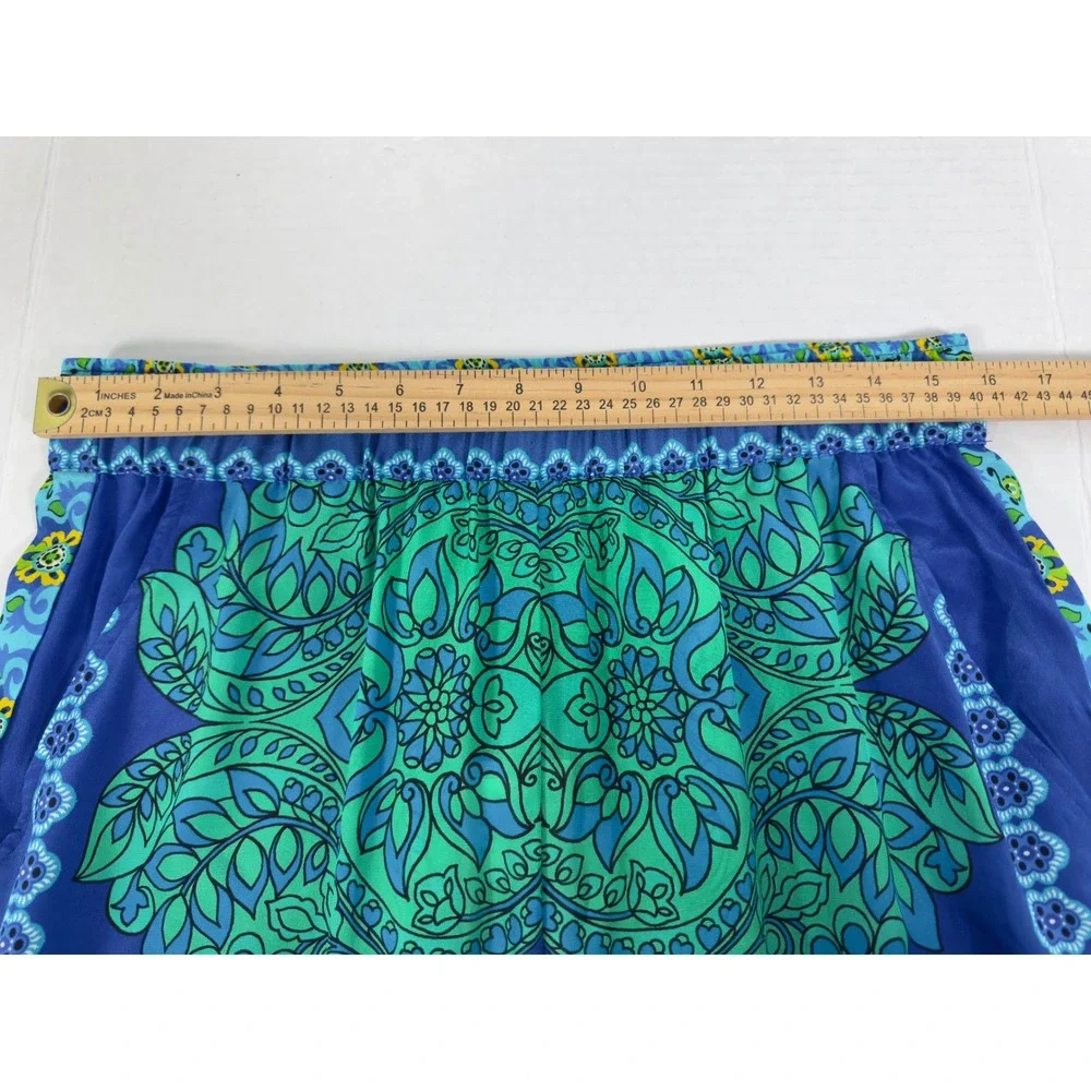 Johnny Was Diomedes Villa Silk Wide Leg Pant Blue Green Floral Med. Boho Luxury - Picture 6 of 12